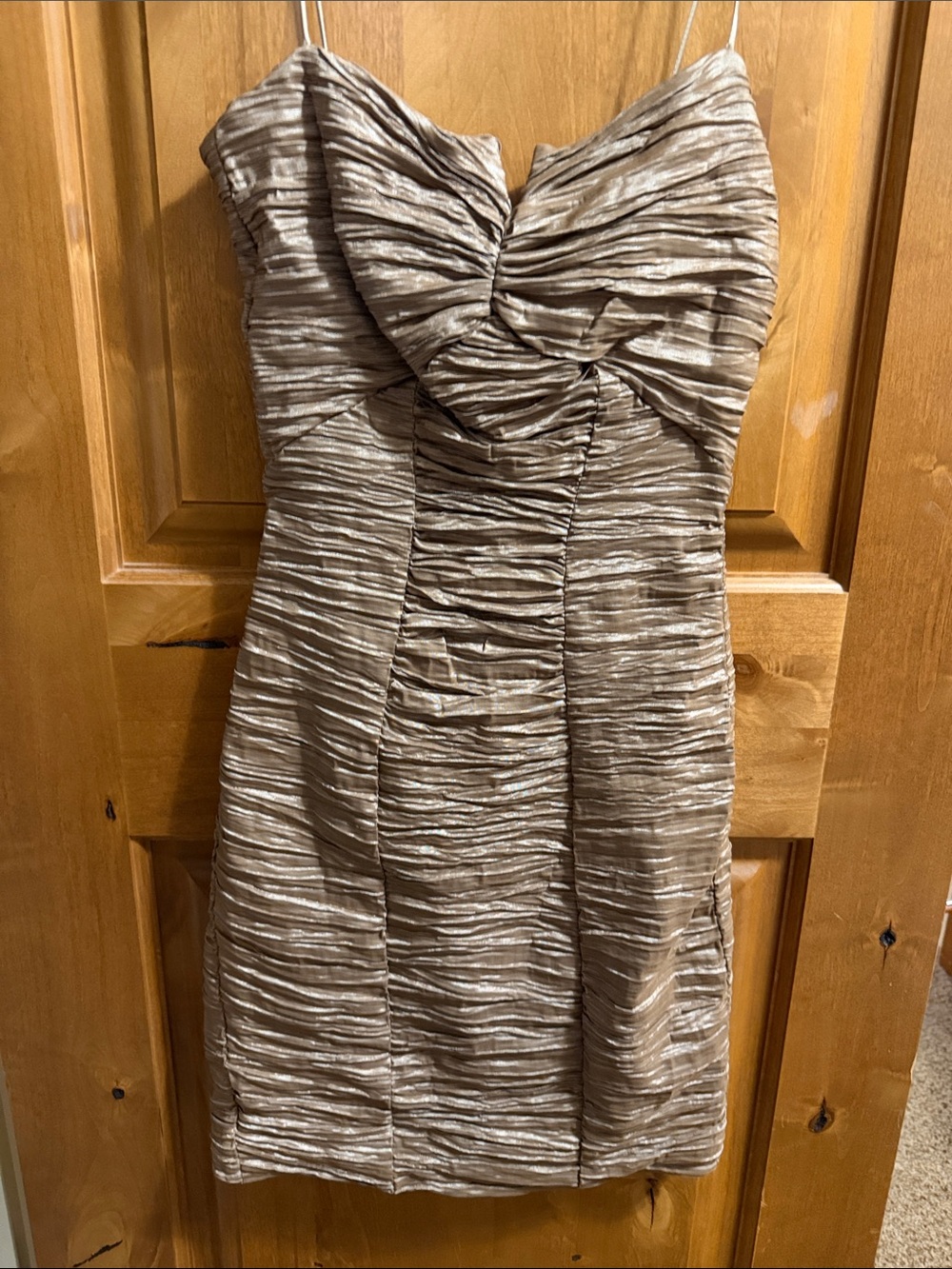 Nicole Miller Strapless Ruched Taupe-Beige Cocktail Dress